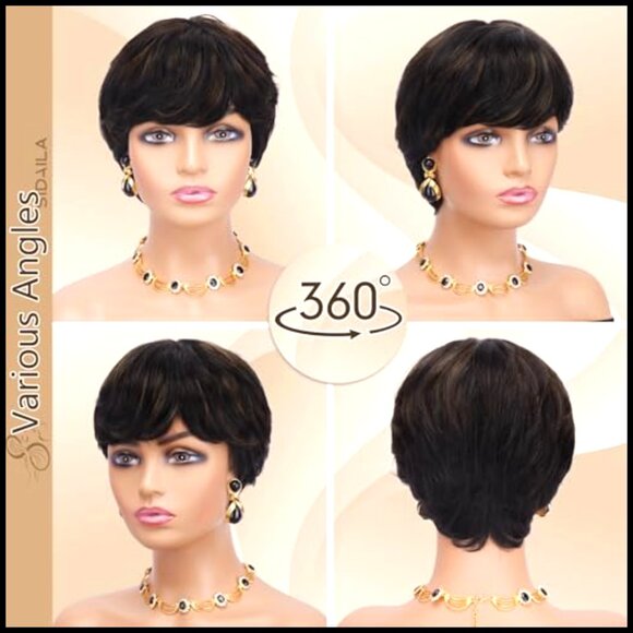 Glueless Human Hair Pixie Wig Layered Short Cut Adjustable Straps Natural Look main image 5